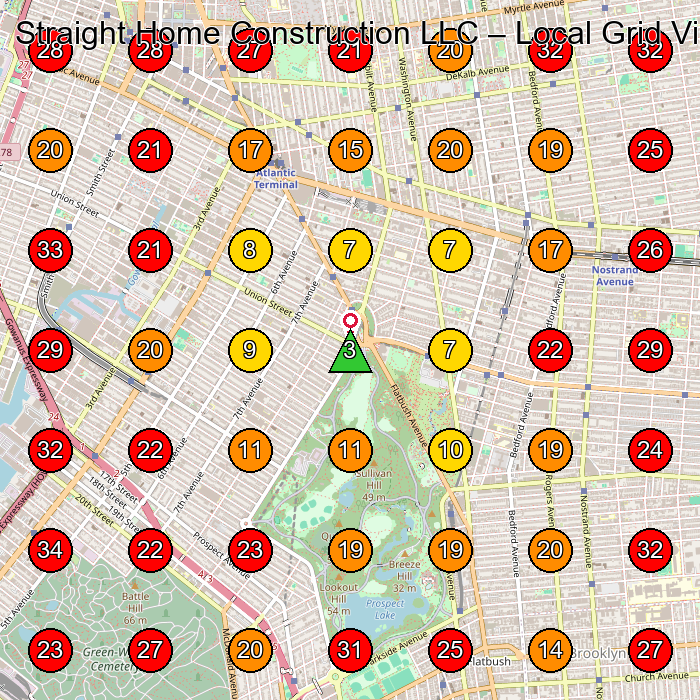 Straight Home Construction LLC GeoGrid visibility map for General Contractor in Brooklyn
